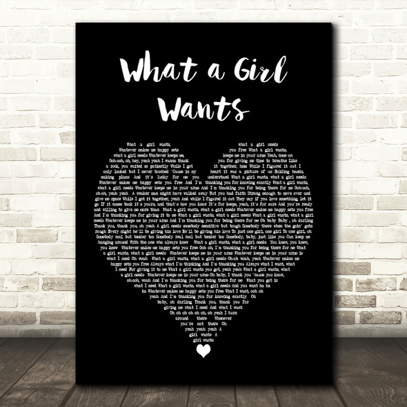 Christina Aguilera What a Girl Wants Black Heart Decorative Wall Art Gift Song Lyric Print