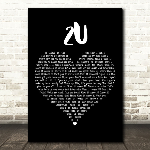 David Guetta feat. Justin Bieber 2U Black Heart Decorative Wall Art Gift Song Lyric Print