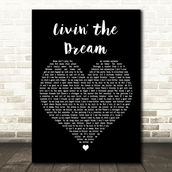 Morgan Wallen Livin the Dream Black Heart Decorative Wall Art Gift Song Lyric Print