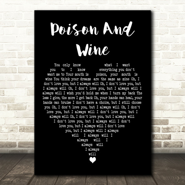 The Civil Wars Poison And Wine Black Heart Decorative Wall Art Gift Song Lyric Print
