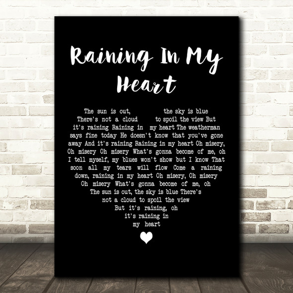 Leo Sayer Raining In My Heart Black Heart Decorative Wall Art Gift Song Lyric Print