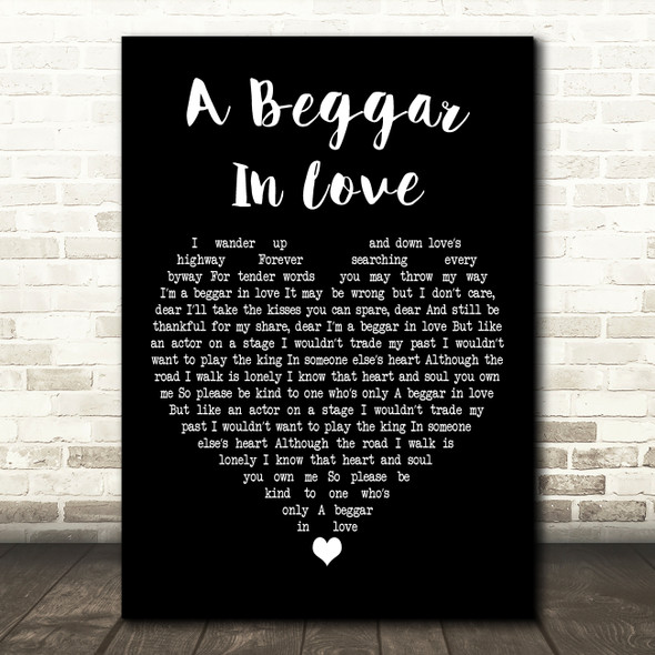Guy Mitchell A Beggar In Love Black Heart Decorative Wall Art Gift Song Lyric Print