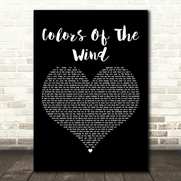 Judy Kuhn Colors Of The Wind Black Heart Decorative Wall Art Gift Song Lyric Print