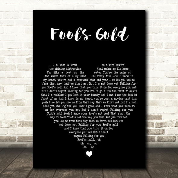 One Direction Fool's Gold Black Heart Decorative Wall Art Gift Song Lyric Print