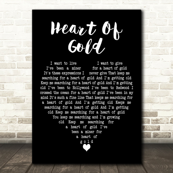Neil Young Heart Of Gold Black Heart Decorative Wall Art Gift Song Lyric Print