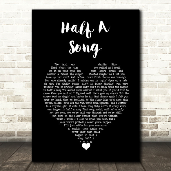 Cody Johnson Half A Song Black Heart Decorative Wall Art Gift Song Lyric Print