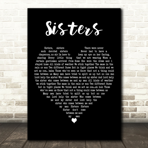 Rosemary Clooney Sisters Black Heart Decorative Wall Art Gift Song Lyric Print