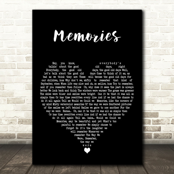 Gladys Knight Memories Black Heart Decorative Wall Art Gift Song Lyric Print