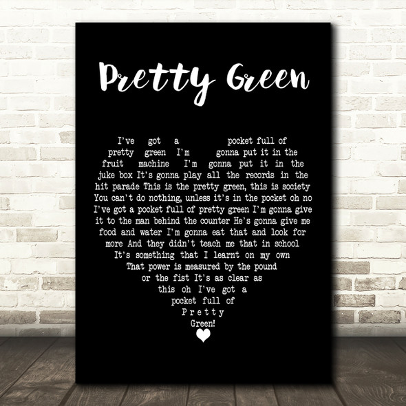 The Jam Pretty Green Black Heart Decorative Wall Art Gift Song Lyric Print