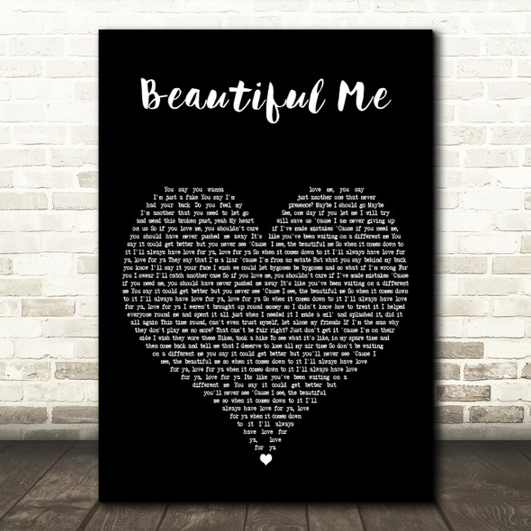 Dappy Beautiful Me Black Heart Decorative Wall Art Gift Song Lyric Print