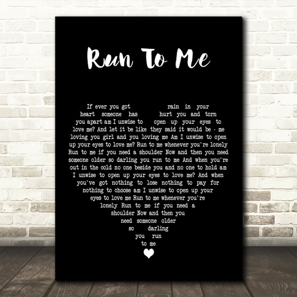 Bee Gees Run To Me Black Heart Decorative Wall Art Gift Song Lyric Print