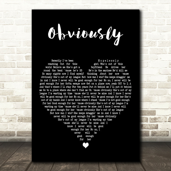 McFly Obviously Black Heart Decorative Wall Art Gift Song Lyric Print
