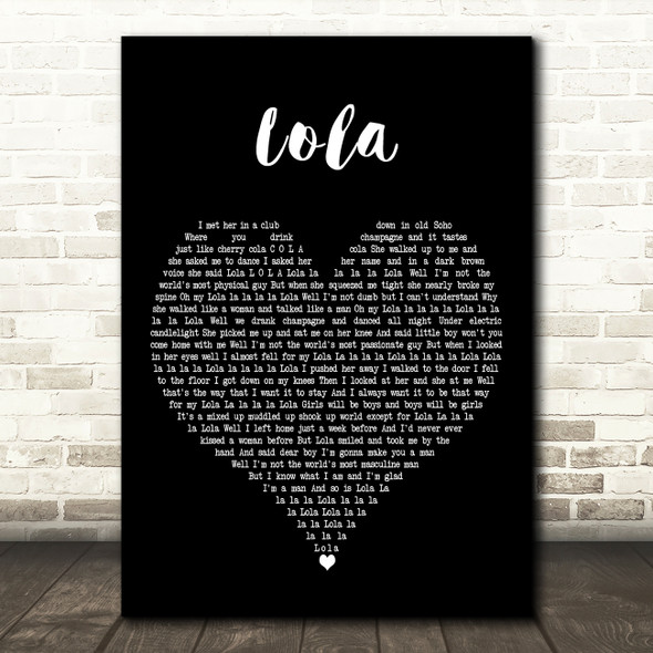 The Kinks Lola Black Heart Decorative Wall Art Gift Song Lyric Print