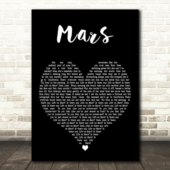 YUNGBLUD Mars Black Heart Decorative Wall Art Gift Song Lyric Print