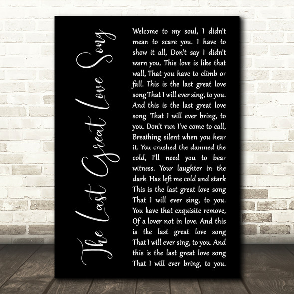 Finbar Furey The Last Great Love Song Black Script Decorative Wall Art Gift Song Lyric Print