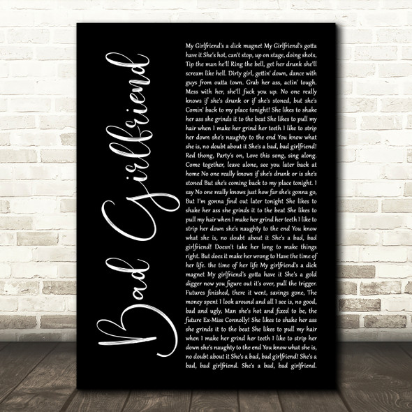 Theory Of A Deadman Bad Girlfriend Black Script Decorative Wall Art Gift Song Lyric Print
