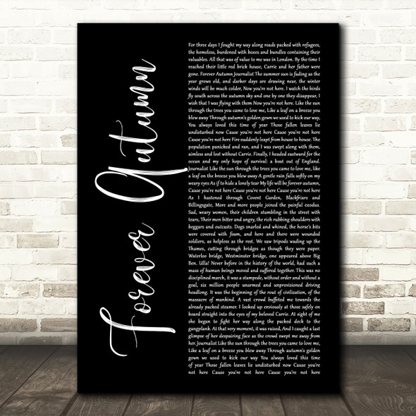 Justin Hayward Forever Autumn Black Script Decorative Wall Art Gift Song Lyric Print