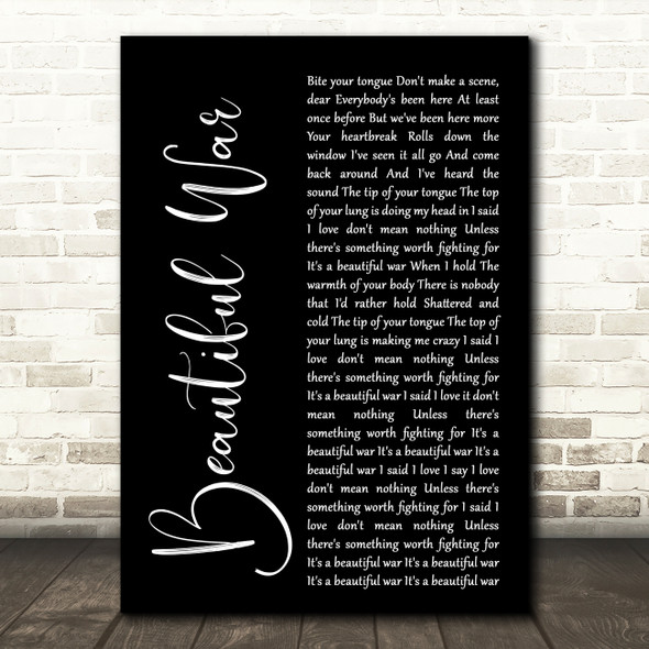 Kings Of Leon Beautiful War Black Script Decorative Wall Art Gift Song Lyric Print