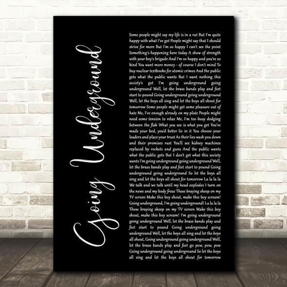 The Jam Going Underground Black Script Decorative Wall Art Gift Song Lyric Print