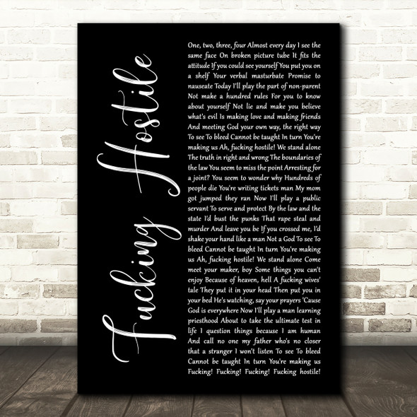 Pantera Fucking Hostile Black Script Decorative Wall Art Gift Song Lyric Print