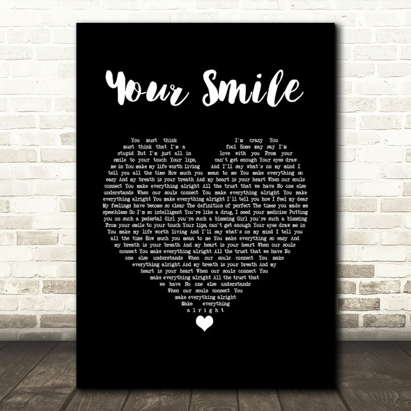 Nathan Grisdale Your Smile Black Heart Song Lyric Wall Art Print