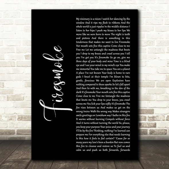 Kae Tempest Firesmoke Black Script Decorative Wall Art Gift Song Lyric Print