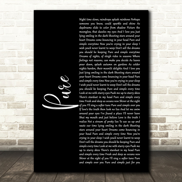 Lightning Seeds Pure Black Script Decorative Wall Art Gift Song Lyric Print
