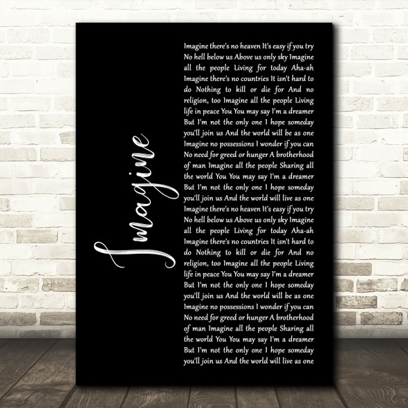 John Lennon Imagine Black Script Decorative Wall Art Gift Song Lyric Print
