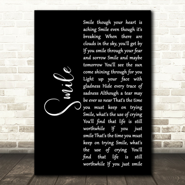 Nat King Cole Smile Black Script Decorative Wall Art Gift Song Lyric Print