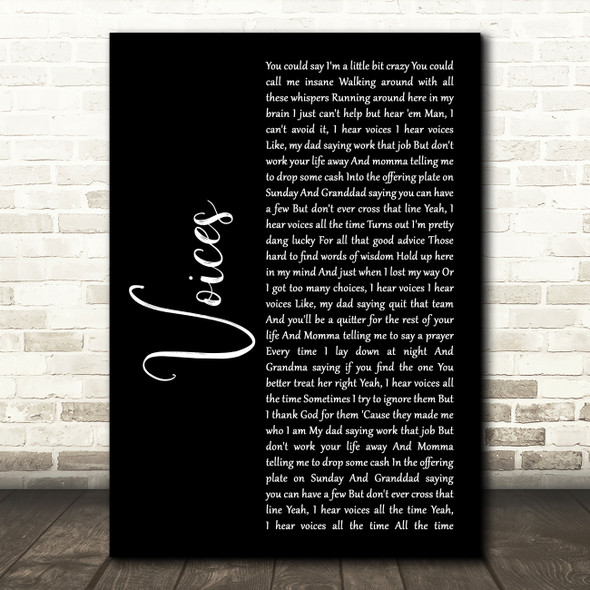 Chris Young Voices Black Script Decorative Wall Art Gift Song Lyric Print
