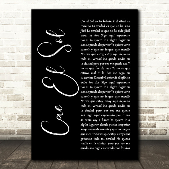 Airbag Cae El Sol Black Script Decorative Wall Art Gift Song Lyric Print
