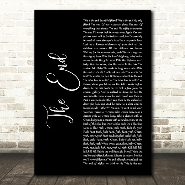 The Doors The End Black Script Decorative Wall Art Gift Song Lyric Print