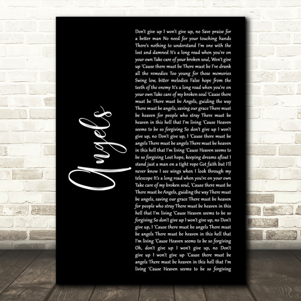 Tom Walker Angels Black Script Decorative Wall Art Gift Song Lyric Print