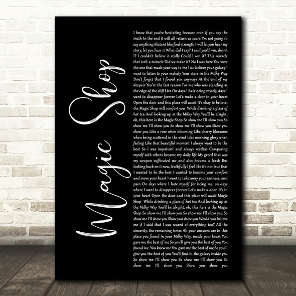 BTS Magic Shop Black Script Decorative Wall Art Gift Song Lyric Print
