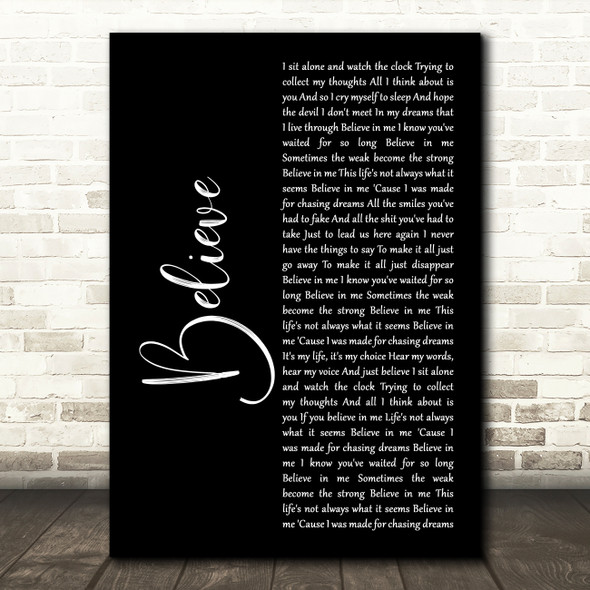 Staind Believe Black Script Decorative Wall Art Gift Song Lyric Print