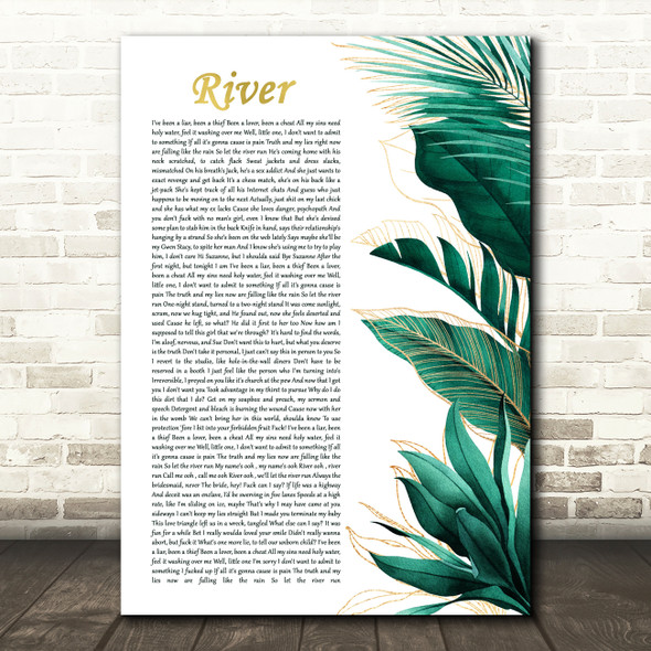 Eminem feat. Ed Sheeran River Gold Green Botanical Leaves Side Script Song Lyric Print