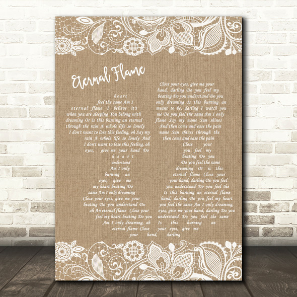 The Bangles Eternal Flame Burlap & Lace Decorative Wall Art Gift Song Lyric Print