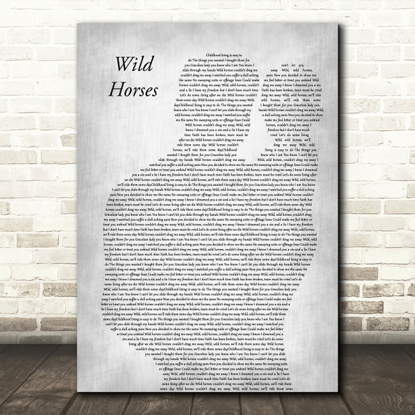 The Rolling Stones Wild Horses Father & Baby Grey Decorative Wall Art Gift Song Lyric Print
