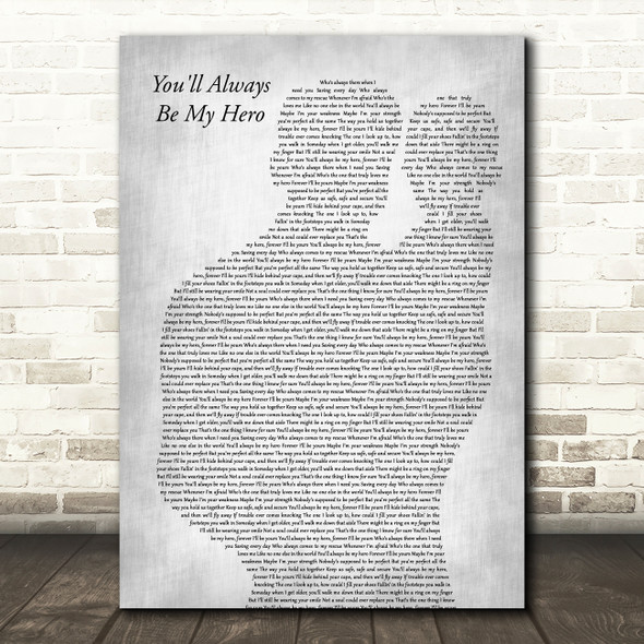Ashley Marina You'll Always Be My Hero Father & Baby Grey Decorative Gift Song Lyric Print