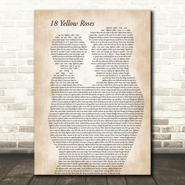 Bobby Darin 18 Yellow Roses Father & Child Decorative Wall Art Gift Song Lyric Print