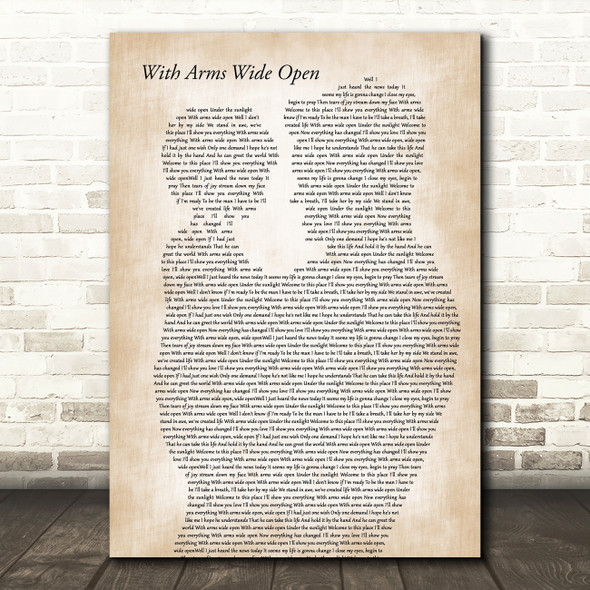 Creed With Arms Wide Open Father & Child Decorative Wall Art Gift Song Lyric Print