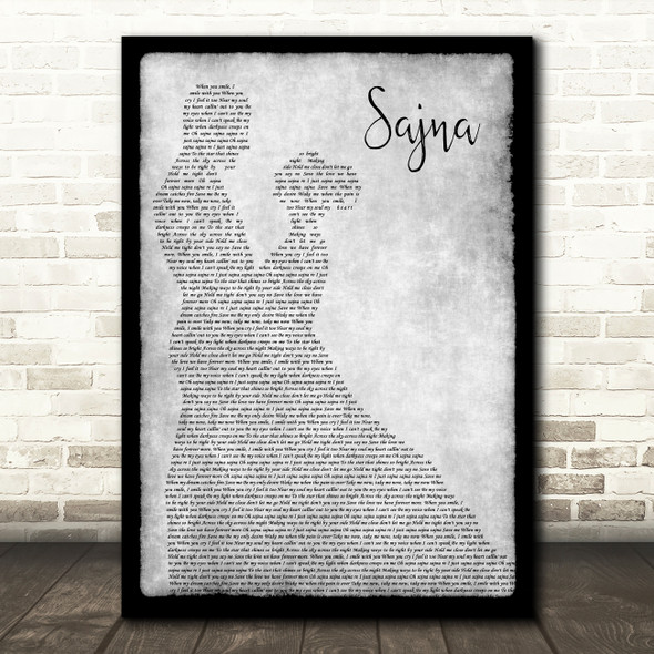 A.R. Rahman Sajna Grey Man Lady Dancing Decorative Wall Art Gift Song Lyric Print