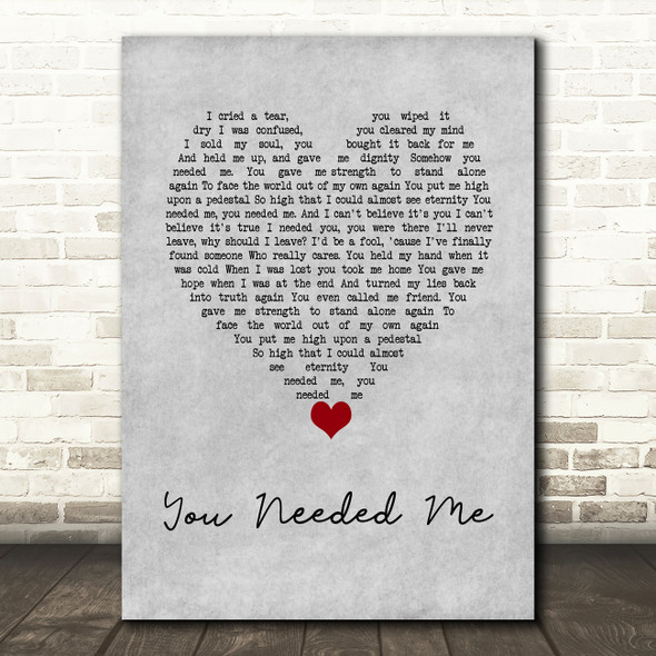 Kenny Rogers & Dottie West You Needed Me Grey Heart Decorative Wall Art Gift Song Lyric Print