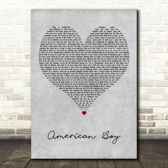 Estelle (feat. Kanye West) American Boy Grey Heart Decorative Wall Art Gift Song Lyric Print