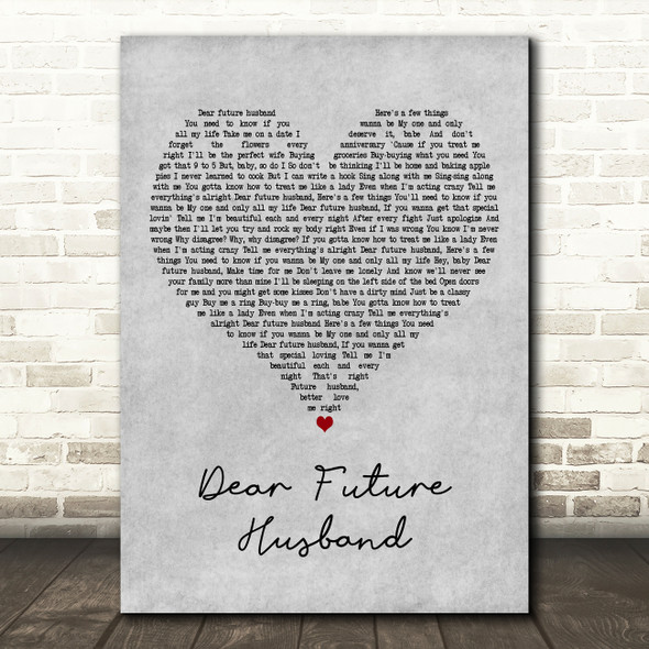 Meghan Trainor Dear Future Husband Grey Heart Decorative Wall Art Gift Song Lyric Print