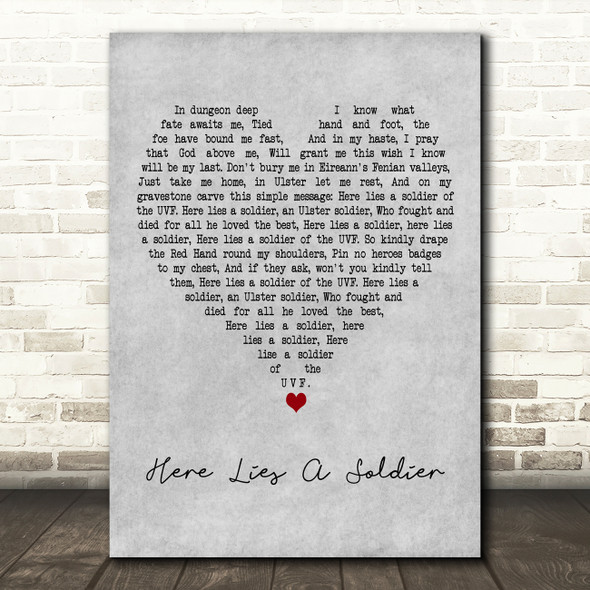 Wolfe Tones Here Lies A Soldier Grey Heart Decorative Wall Art Gift Song Lyric Print