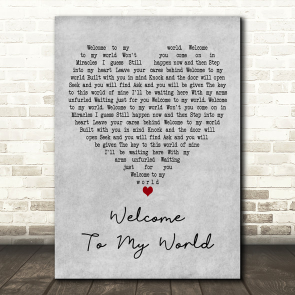Jim Reeves Welcome To My World Grey Heart Decorative Wall Art Gift Song Lyric Print