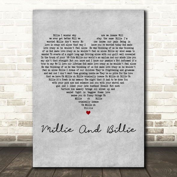 Alice Cooper Millie And Billie Grey Heart Decorative Wall Art Gift Song Lyric Print