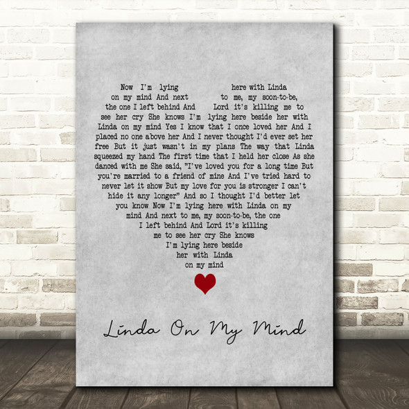 Conway Twitty Linda On My Mind Grey Heart Decorative Wall Art Gift Song Lyric Print