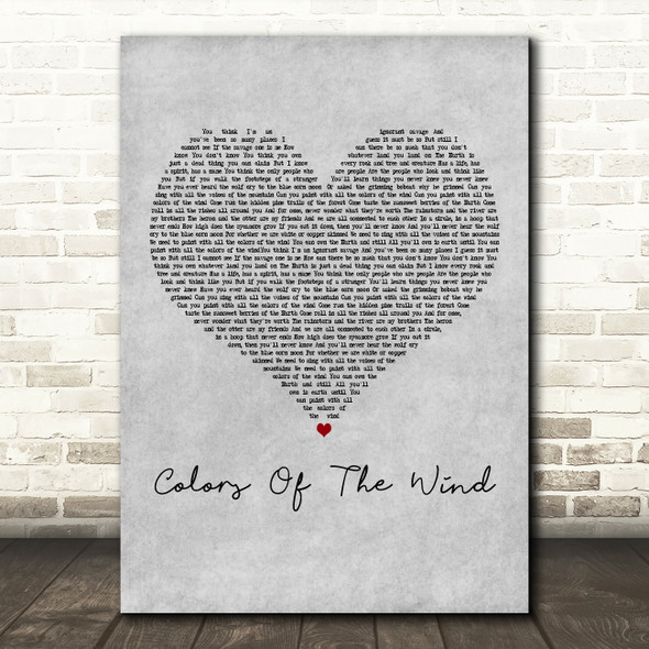 Judy Kuhn Colors Of The Wind Grey Heart Decorative Wall Art Gift Song Lyric Print